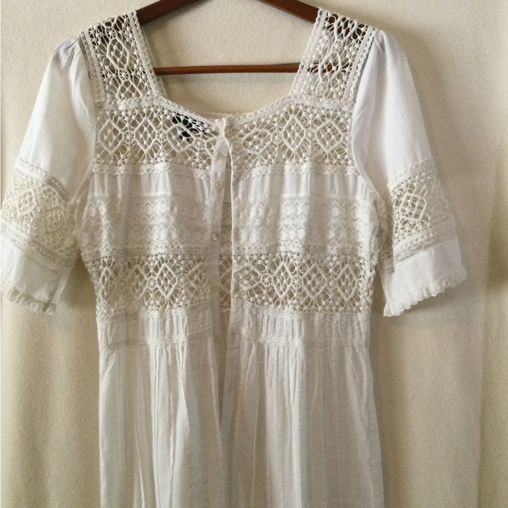 Topshop Cream Midi Sundress Square Neck Short Sleeves - Picture 3 of 4